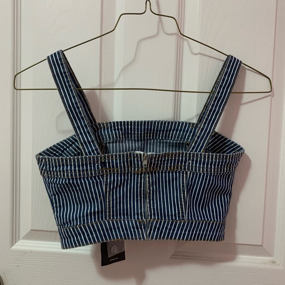 Trendy Pinstripe Denim Crop Top - Picture 2 of 4